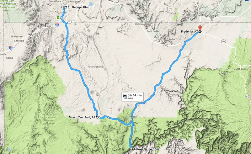 carte piste saint george Toroweap