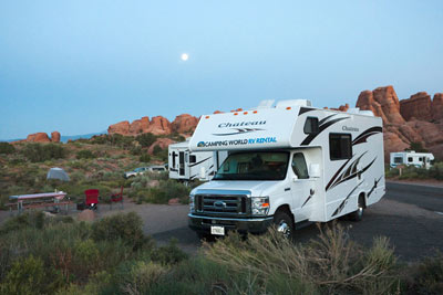 Motorhome dans le camping d'Arches NP